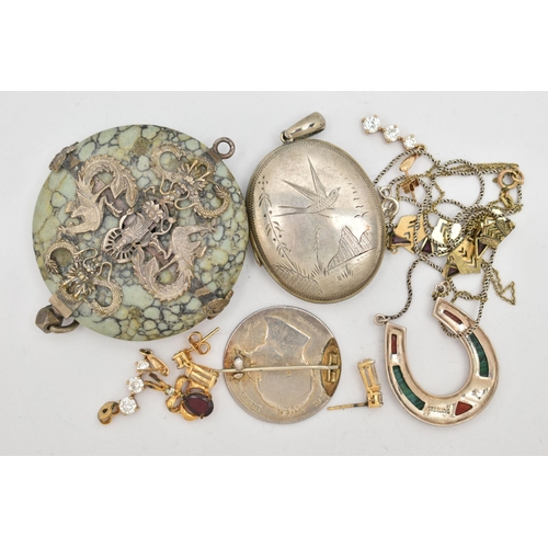 125 - A SMALL ASSORTMENT OF JEWELLERY, to include a pair of 9ct gold cubic zirconia drop earrings, post an... 