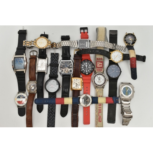 135 - A BAG OF ASSORTED GENTS FASHION WRISTWATCHES, names to include 'Ben Sherman, Hugo Boss, Animal, Laco... 