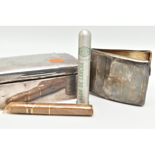 144 - A SILVER TABLE TOP CIGARETTE BOX AND A CIGARETTE CASE, a polished rectangular hinged box, personal i... 