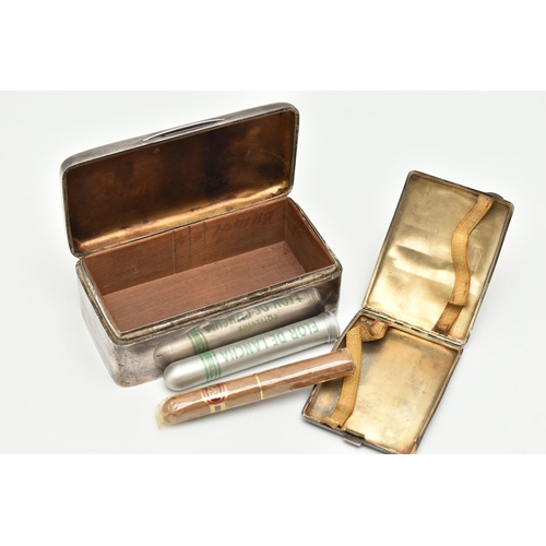 144 - A SILVER TABLE TOP CIGARETTE BOX AND A CIGARETTE CASE, a polished rectangular hinged box, personal i... 