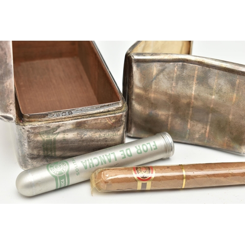 144 - A SILVER TABLE TOP CIGARETTE BOX AND A CIGARETTE CASE, a polished rectangular hinged box, personal i... 