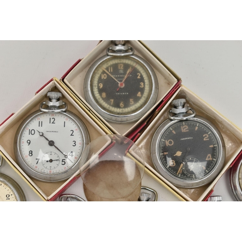 150 - A BOX OF ASSORTED WATCHES, to include twelve 'Ingersoll' pocket watches, together with eight additio... 