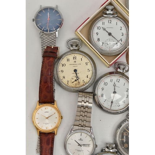 150 - A BOX OF ASSORTED WATCHES, to include twelve 'Ingersoll' pocket watches, together with eight additio... 