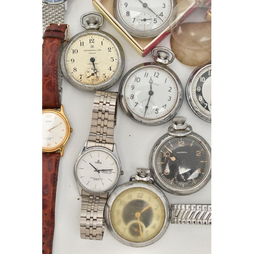 150 - A BOX OF ASSORTED WATCHES, to include twelve 'Ingersoll' pocket watches, together with eight additio... 