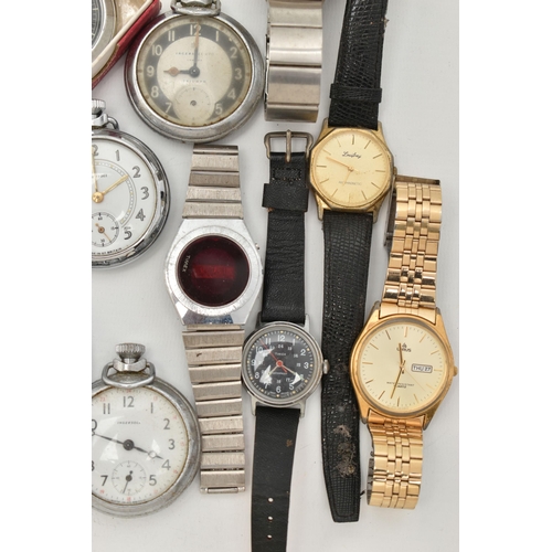 150 - A BOX OF ASSORTED WATCHES, to include twelve 'Ingersoll' pocket watches, together with eight additio... 