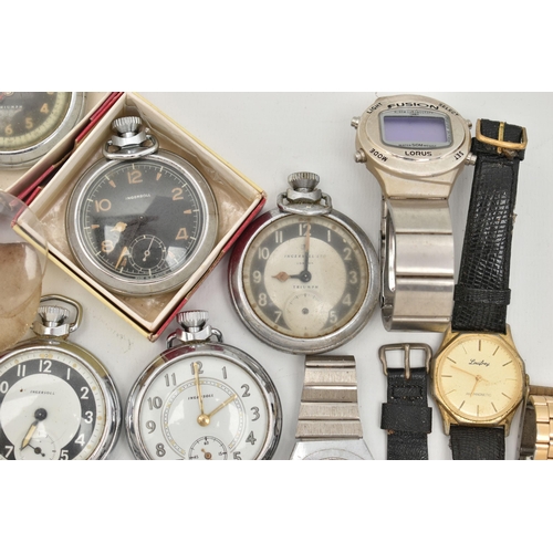 150 - A BOX OF ASSORTED WATCHES, to include twelve 'Ingersoll' pocket watches, together with eight additio... 