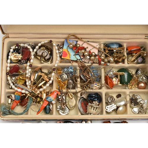 156 - A BOX OF ASSORTED JEWELLERY AND OTHER ITEMS, to include a large selection of beaded necklaces, bangl... 