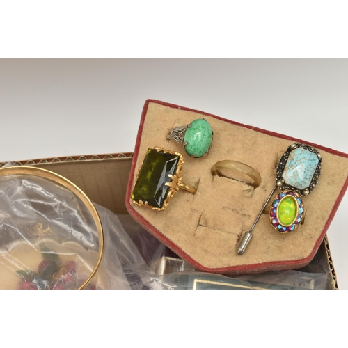 156 - A BOX OF ASSORTED JEWELLERY AND OTHER ITEMS, to include a large selection of beaded necklaces, bangl... 