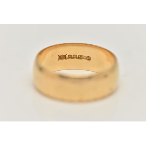 95 - AN 18CT GOLD BAND RING, yellow gold band with a worn etched design, approximate band width 6mm, hall... 