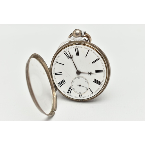 98 - A SILVER MID VICTORIAN OPEN FACE POCKET WATCH, key wound movement, round dial, Roman numerals, secon... 