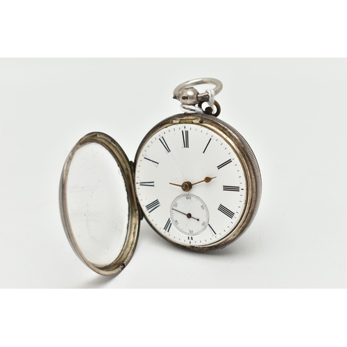 99 - A MID VICTORIAN SILVER OPEN FACE POCKET WATCH, key wound movement, Roman numerals, second subsidiary... 