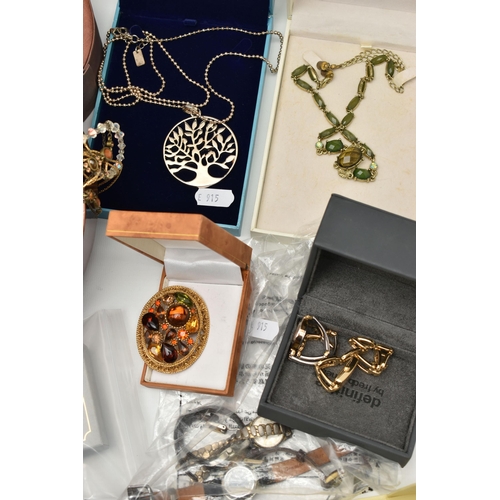 162 - A BOX OF ASSORTED JEWELLERY AND WATCHES, to include  a small selection of white metal jewellery, mos... 