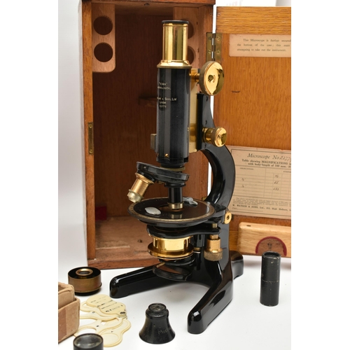 166 - AN EARLY 20TH CENTURY BRASS 'KIMA,' PETROLOGICAL MICROSCOPE, A SET OF BRASS SCALES AND GEMMOLOGICAL ... 