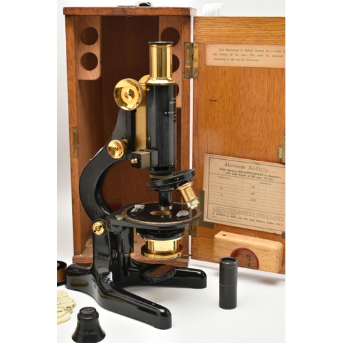 166 - AN EARLY 20TH CENTURY BRASS 'KIMA,' PETROLOGICAL MICROSCOPE, A SET OF BRASS SCALES AND GEMMOLOGICAL ... 