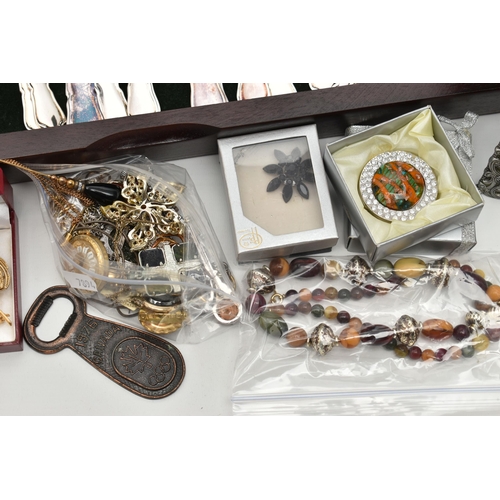 170 - A BOX OF ASSORTED ITEMS, to include a 'Viners' six person wooden canteen, a silver framed mantle clo... 