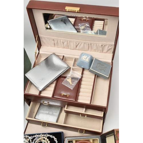 172 - A BOX OF ASSORTED JEWELLERY AND JEWELLERY BOXES, to include a rolled gold christening bangle, a roll... 