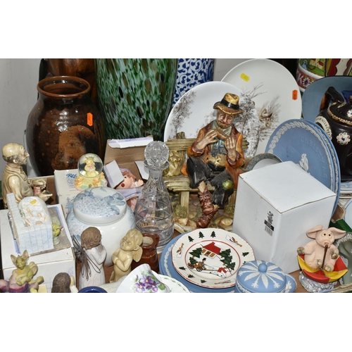 383 - A BOX AND LOOSE CERAMICS AND GLASS WARE, to include a Royal Albert Flowers of the Month 'February: V... 