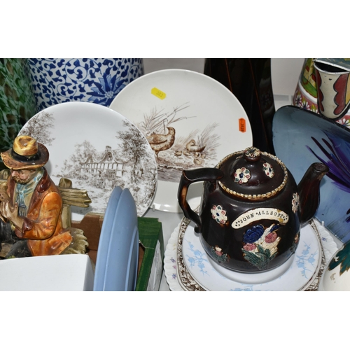 383 - A BOX AND LOOSE CERAMICS AND GLASS WARE, to include a Royal Albert Flowers of the Month 'February: V... 