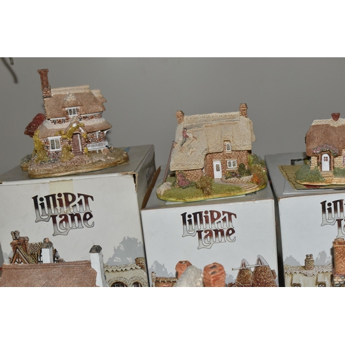 393 - A COLECTION OF LILLIPUT LANE COTTAGES, five boxed houses comprising Circular Cottage and Oak Cottage... 