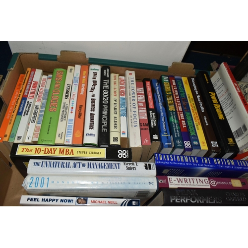 399 - THREE BOXES OF BOOKS, over sixty books to include assorted topics, recipe books, dictionaries, self-... 