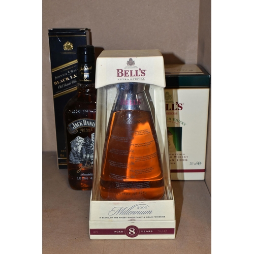 818 - FOUR BOTTLES OF WHISKY comprising one bottle of BELL'S 2000 MILLENNIUM blended Scotch Whisky, aged 8... 