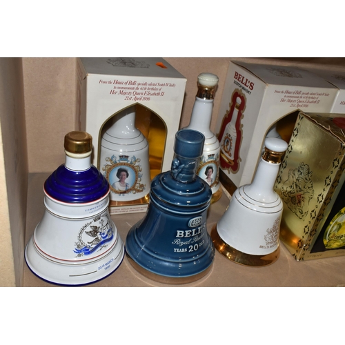 821 - NINE DECANTERS/ BOTTLE OF  WHISKY comprising three BELL'S  Wade Decanters commemorating the 60th Bir... 