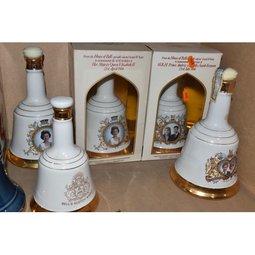 821 - NINE DECANTERS/ BOTTLE OF  WHISKY comprising three BELL'S  Wade Decanters commemorating the 60th Bir... 