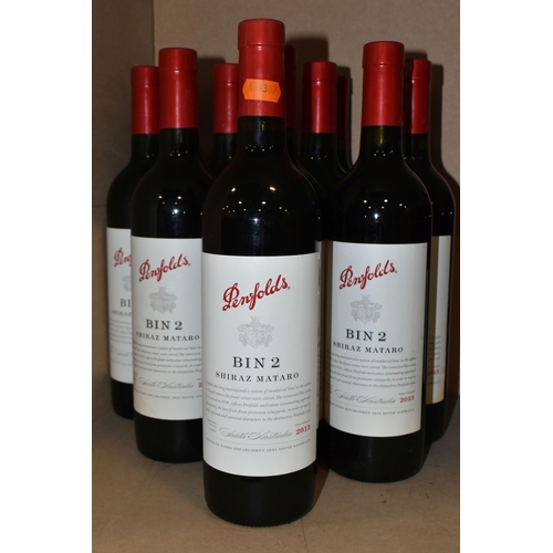 825 - WINE, Twelve Bottles of PENFOLDS BIN 2 SHIRAZ MATARO 2013 (Aus) 14.5% vol. 750ml, all seals intact