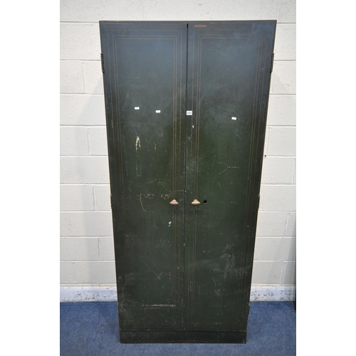 1322 - VICKERS ARMSTRONG, AN INDUSTRIAL GREEN DOUBLE DOOR METAL CABINET, with five adjustable shelves, widt... 