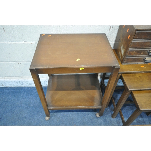 1241 - A SELECTION OF 20TH CENTURY OAK OCCASIONAL FURNITURE, to include a kidney nest of three tables, widt... 