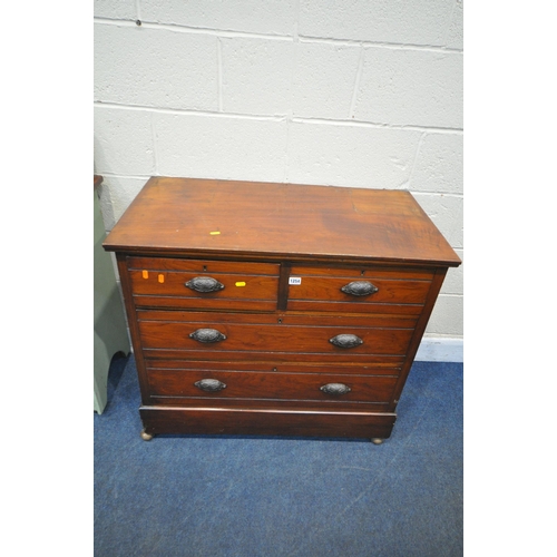 1254 - AN EDWARDIAN WALNUT CHEST OF TWO SHORT OVER TWO LONG DRAWERS, width 93cm x depth 48cm x height 86cm,... 