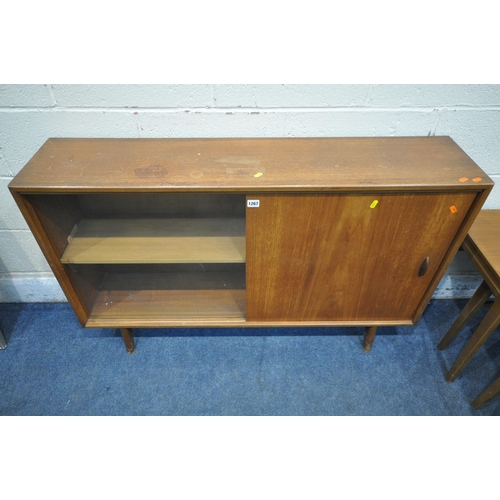 1267 - THREE PIECES OF MID CENTURY TEAK FURNITURE, to include a Herbert Gibbs bookcase, with a glazed slidi... 