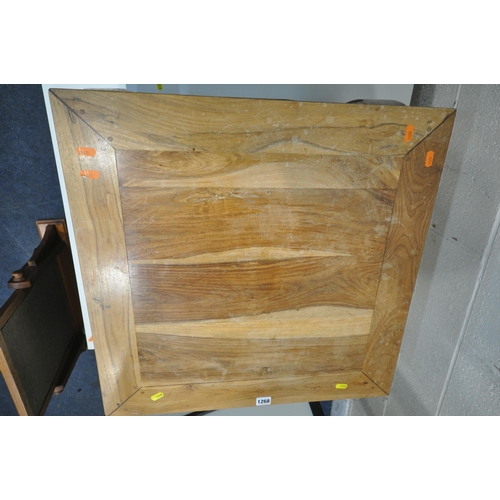 1268 - A HARDWOOD COFFEE TABLE, raised on shaped legs, 62cm squared x height 42cm, a low Ikea coffee table,... 