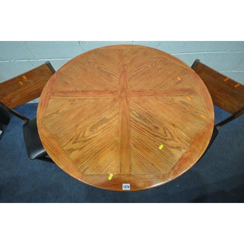 1274 - A CIRCULAR TABLE, raised on tubular metal legs, diameter 106cm x height 74cm, along with a pair of m... 