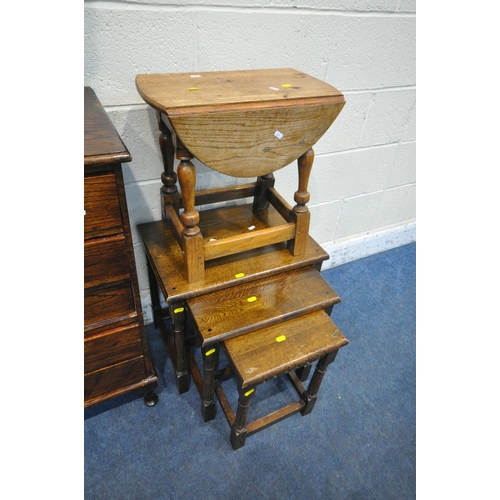 1295 - A 20TH CENTURY OAK CHEST OF FIVE DRAWERS, raised on cabriole legs, width 46cm x depth 37cm x height ... 