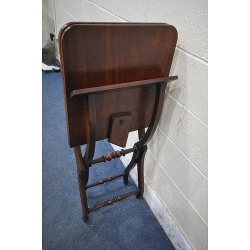 1298 - AN EARLY VICTORIAN MAHOGANY FOLDING CAMPAIGN COACHING TABLE, with a rectangular top, raised on a cro... 