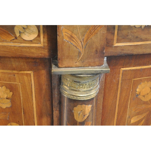 1299 - A 19TH CENTURY DUTCH MAHOGANY AND MARQUETRY INLAID DEMI-LUNE MARBLE TOP COMMODE, featuring foliate, ... 