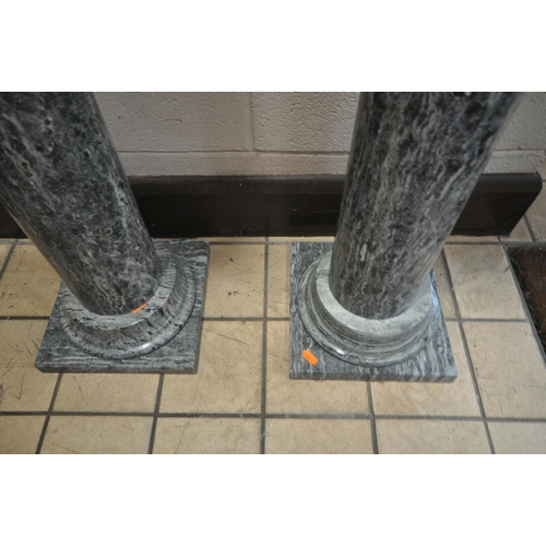 1321 - A PAIR OF MARBLE PILLARS, with dish tops, cylindrical columns on stepped bases, height 103cm (condit... 