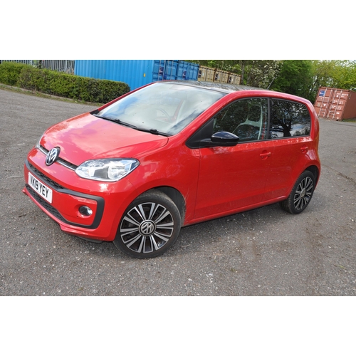 1002 - A 2019 VW UP 5 DOOR HATCHBACK CAR IN RED. 999cc petrol engine, 5 speed manual gearbox, V5c present, ... 