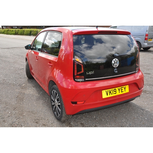 1002 - A 2019 VW UP 5 DOOR HATCHBACK CAR IN RED. 999cc petrol engine, 5 speed manual gearbox, V5c present, ... 