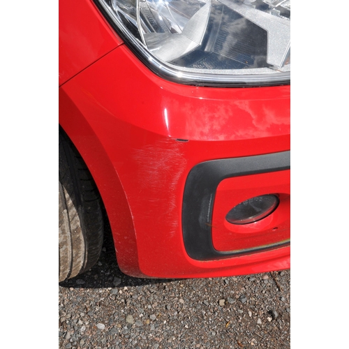 1002 - A 2019 VW UP 5 DOOR HATCHBACK CAR IN RED. 999cc petrol engine, 5 speed manual gearbox, V5c present, ... 