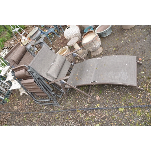 1017 - TWO DUNELM FOLDING GARDEN CHAIRS and a similar folding sun lounger (3)