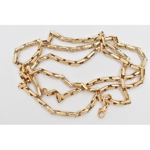 12 - A 9CT GOLD CHAIN NECKLACE, the tubular link chain with spring release clasp attached on movable loop... 