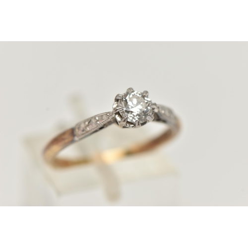 14 - A YELLOW METAL SINGLE STONE DIAMOND RING, old cut diamond, measuring approximately 4.9mm x 4.8mm x 3... 