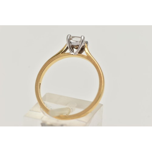 18 - AN 18CT GOLD DIAMOND SINGLE STONE RING, princess cut diamond, with GIA report, laser inscription to ... 