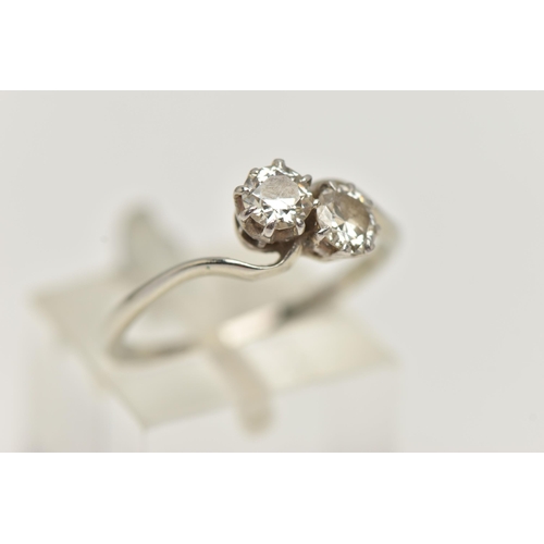 23 - A DIAMOND TWO STONE RING, an old cut diamond, measuring approximately 4.8mm x 4.9mm x 2.3mm, claw se... 