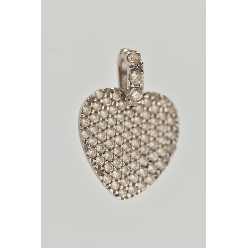 30 - A WHITE METAL DIAMOND SET HEART PENDANT, flat heart pendant pave set with small round brilliant cut ... 