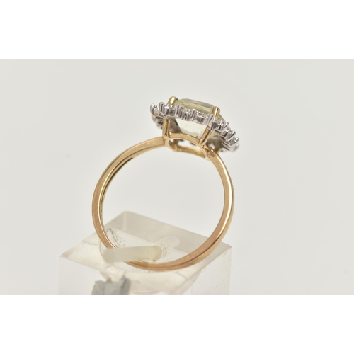 32 - A 9CT GOLD GEM SET CLUSTER RING, mixed cushion cut colourless stone, possibly topaz, measuring appro... 