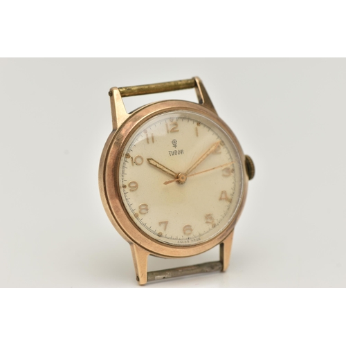 36 - A GENTS 9CT GOLD 'TUDOR' WATCH, manual wind, round cream dial signed 'Tudor', Arabic numerals, lumin... 