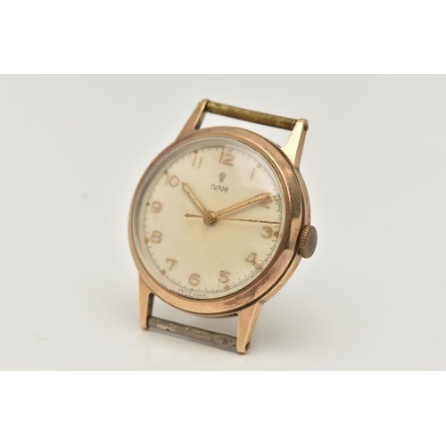 36 - A GENTS 9CT GOLD 'TUDOR' WATCH, manual wind, round cream dial signed 'Tudor', Arabic numerals, lumin... 